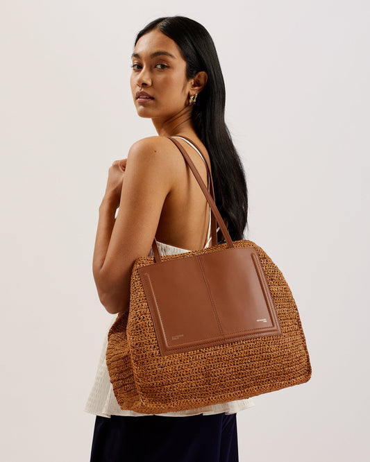 Women's Ashvi-Raffia Large Tote Bag Brown Ted Baker South Africa Bellabags