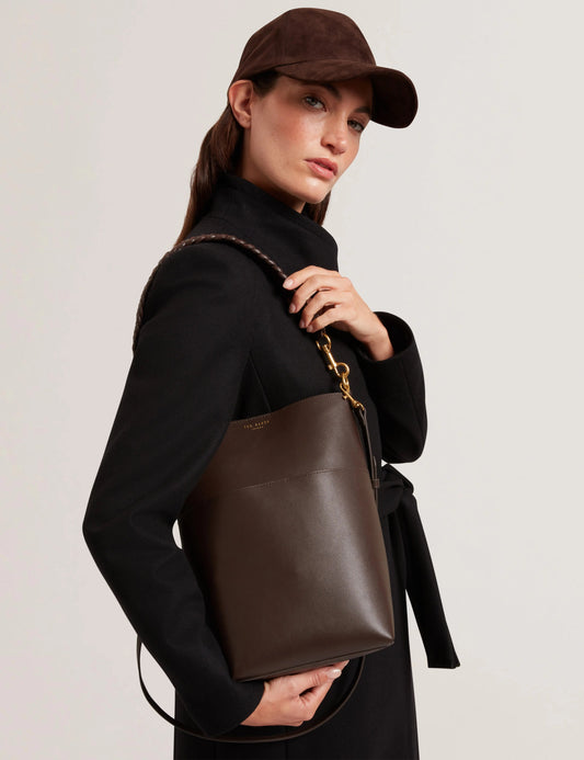 WANNDA: Weave Handle Leather Medium Bucket Bag - Bellabags Ted Baker