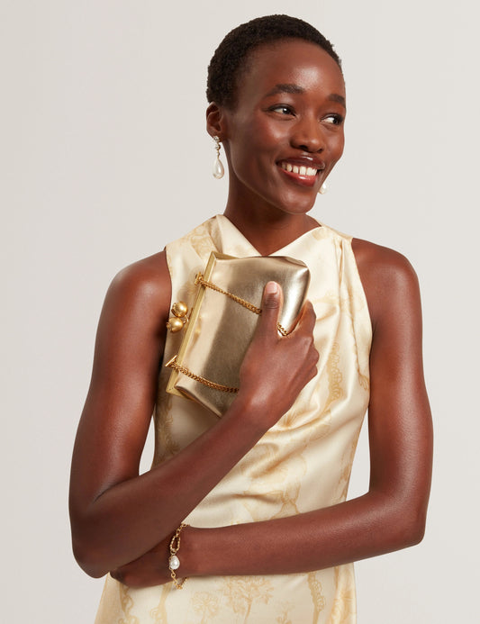 SYLVIII: Rose Detail Leather Metallic Clutch Bag - Bellabags Ted Baker