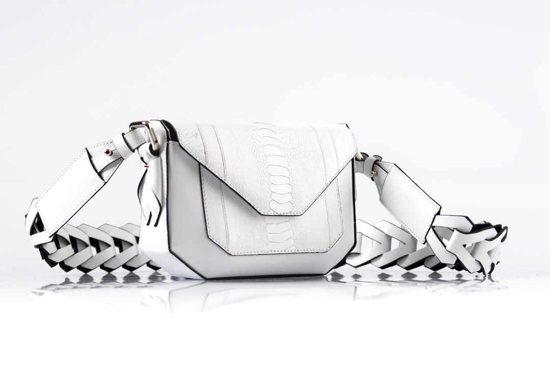 White Lee Ostrich Leather Shoulder Bag Bellabags Bellabags