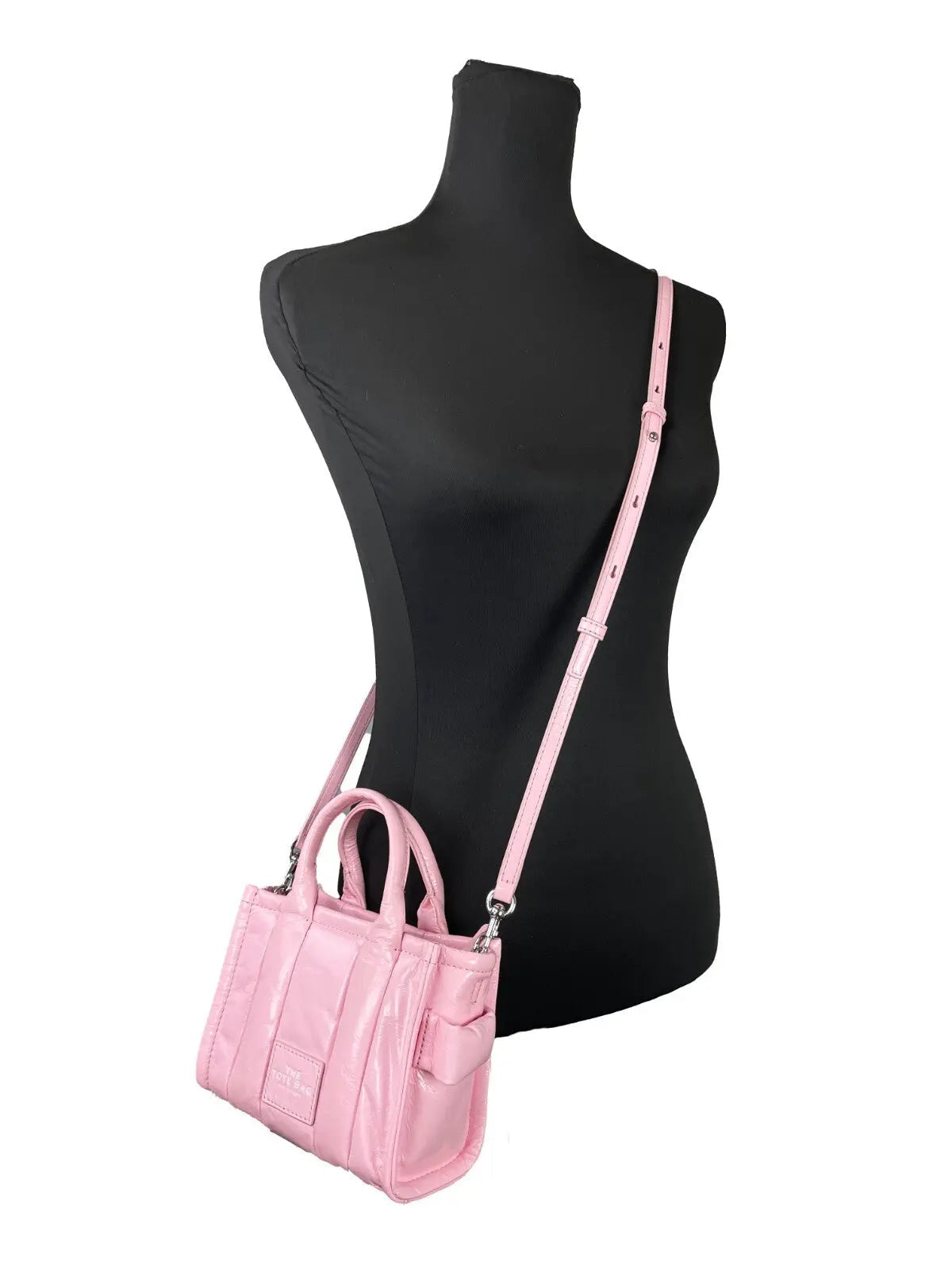 Marc Jacobs The Shiny Crinkle Micro Tote Bubblegum Leather Crossbody Marc Jacobs