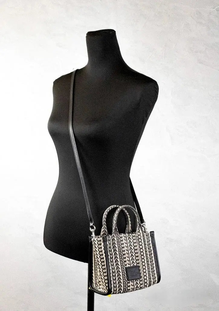 Marc Jacobs The Monogram Beige Mini Tote Woven Jacquard Canvas Crossbody Handbag Marc Jacobs