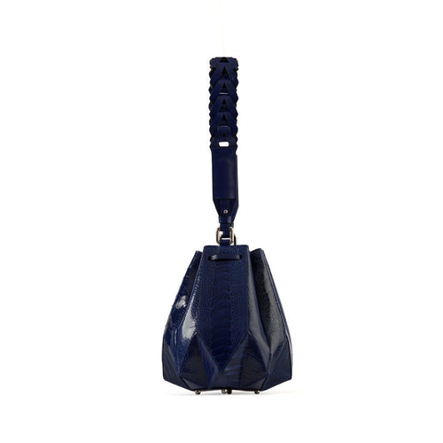 Blue Venutti Ostrich Leather Bucket Bag Bellabags Bellabags