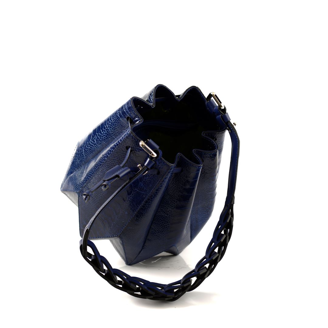 Blue Venutti Ostrich Leather Bucket Bag Bellabags Bellabags