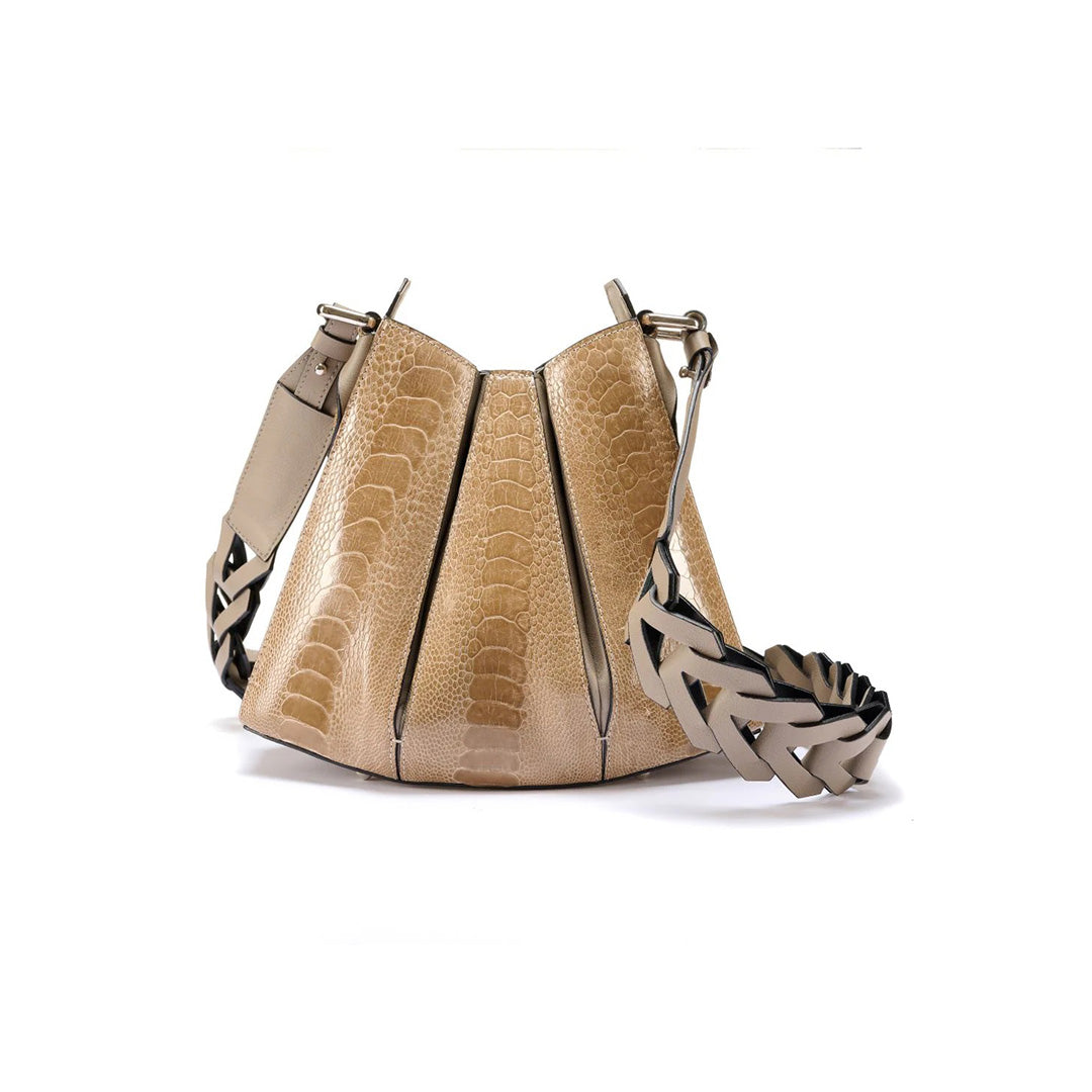 Nude Luna Ostrich Leather Shoulder Bag Bellabags Bellabags