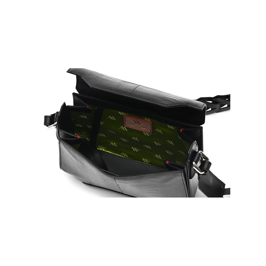 Black Lia Ostrich Leather Shoulder Bag Bellabags Bellabags