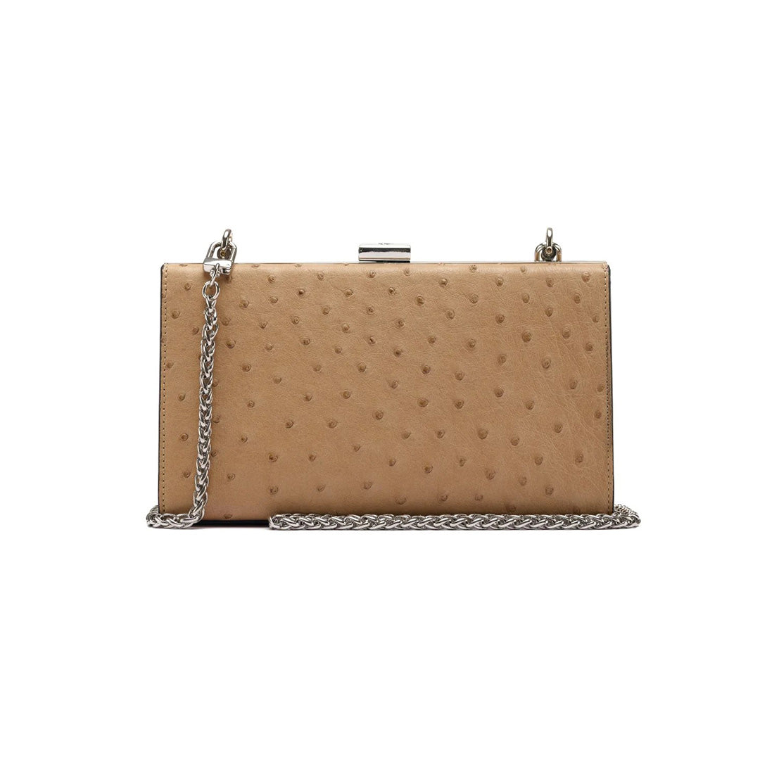 Beige Libby Ostrich Leather Evening Bag Bellabags Bellabags