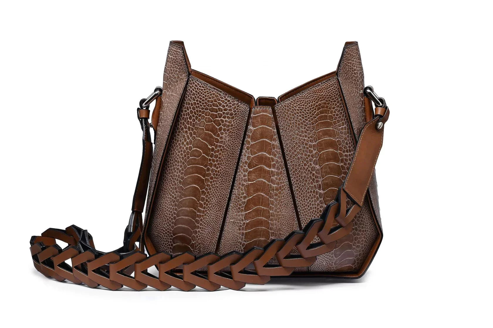 Dark Brown Lucia Ostrich Leather Shoulder Bag Bellabags Bellabags