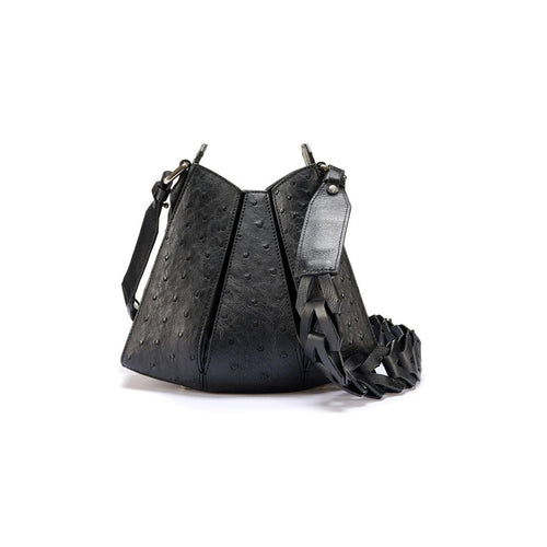 Black Luna Ostrich Quill Leather Shoulder Bag Bellabags Bellabags