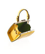 Yellow Vegas Ostrich Leather Micro Bag with Green Inside Bellabags Bellabags