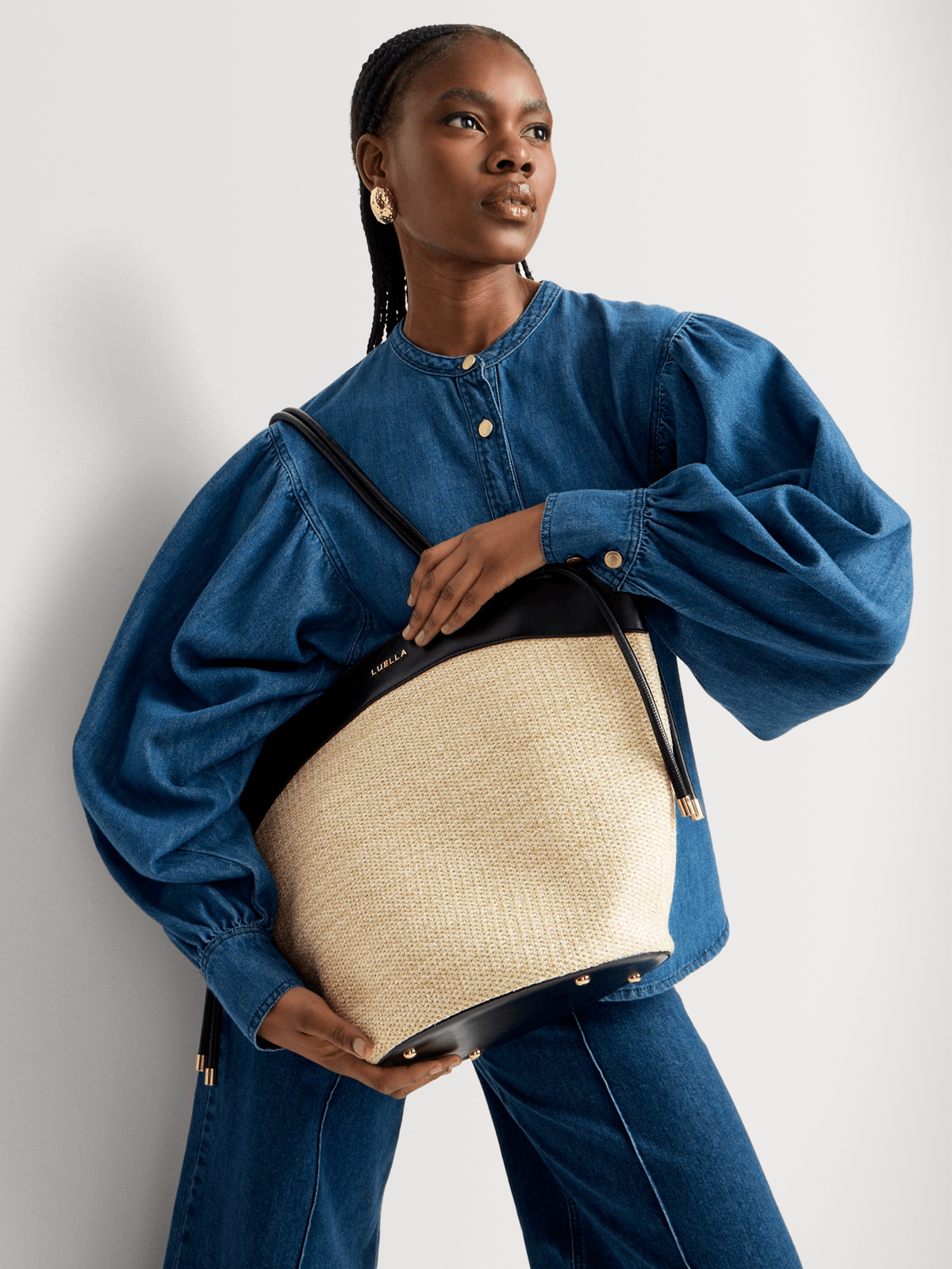 Luella Raffia Drawstring Basket Shopper Bag Luella Bellabags