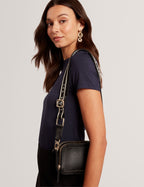 LINZIE: Webbing Leather Small Crossbody Camera Bag