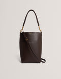WANNDA: Weave Handle Leather Medium Bucket Bag