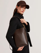 WANNDA: Weave Handle Leather Medium Bucket Bag
