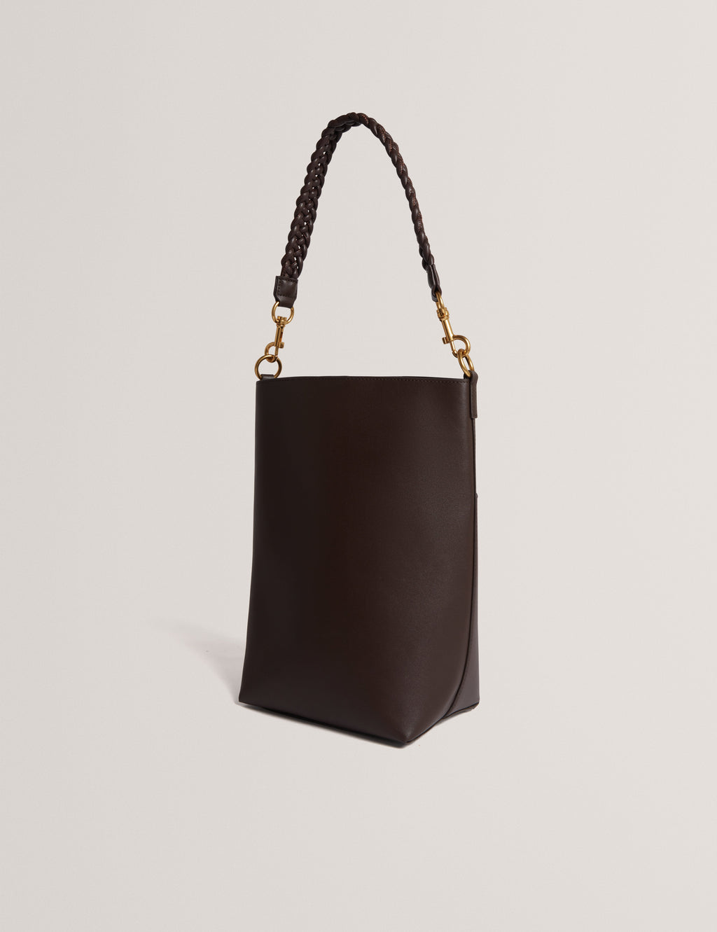 WANNDA: Weave Handle Leather Medium Bucket Bag