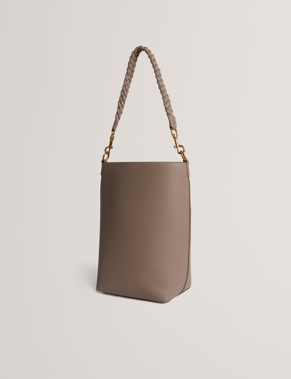 WANNDA: Weave Handle Leather Medium Bucket Bag