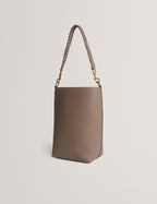 WANNDA: Weave Handle Leather Medium Bucket Bag