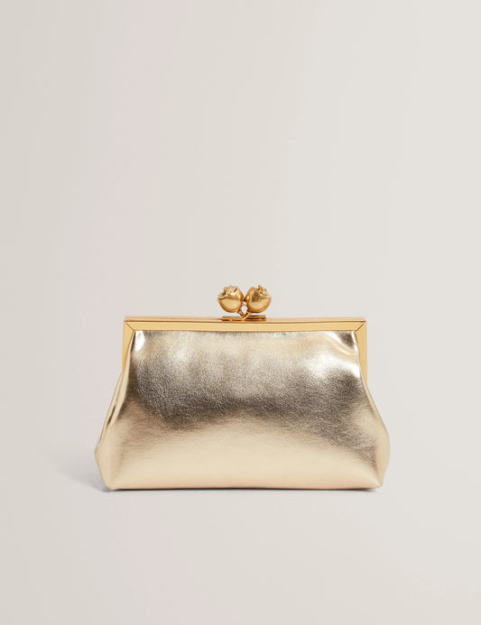 SYLVIII: Rose Detail Leather Metallic Clutch Bag - Bellabags Ted Baker