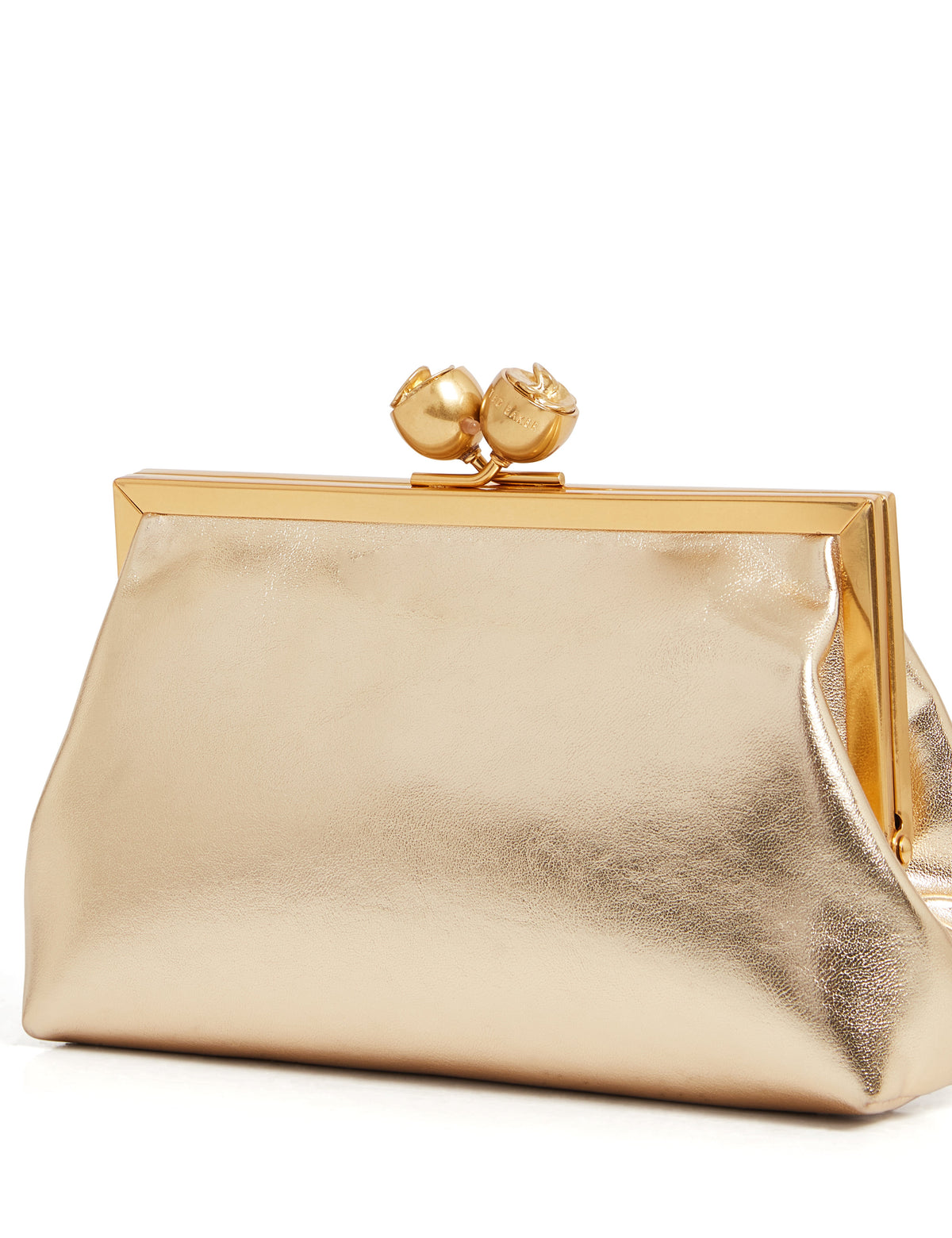 SYLVIII: Rose Detail Leather Metallic Clutch Bag