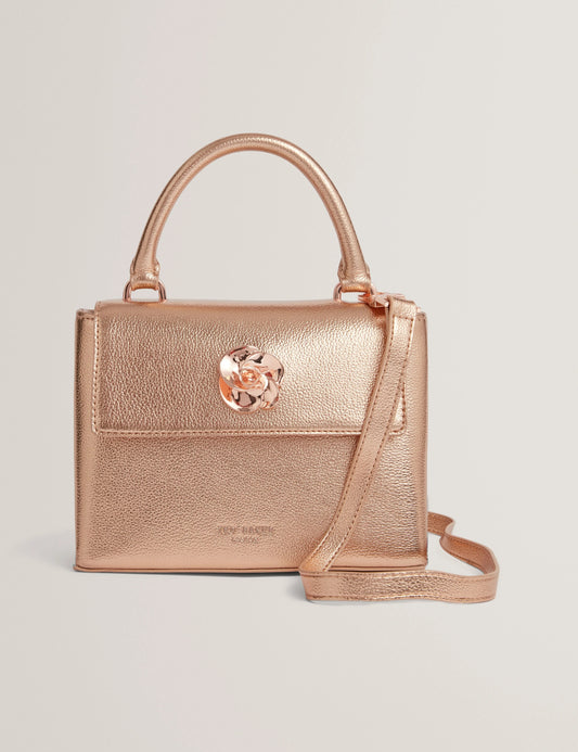 ROSAMA: Rose Detail Mini Metallic Top Handle Bag - Bellabags Ted Baker