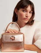 ROSAMA: Rose Detail Mini Metallic Top Handle Bag
