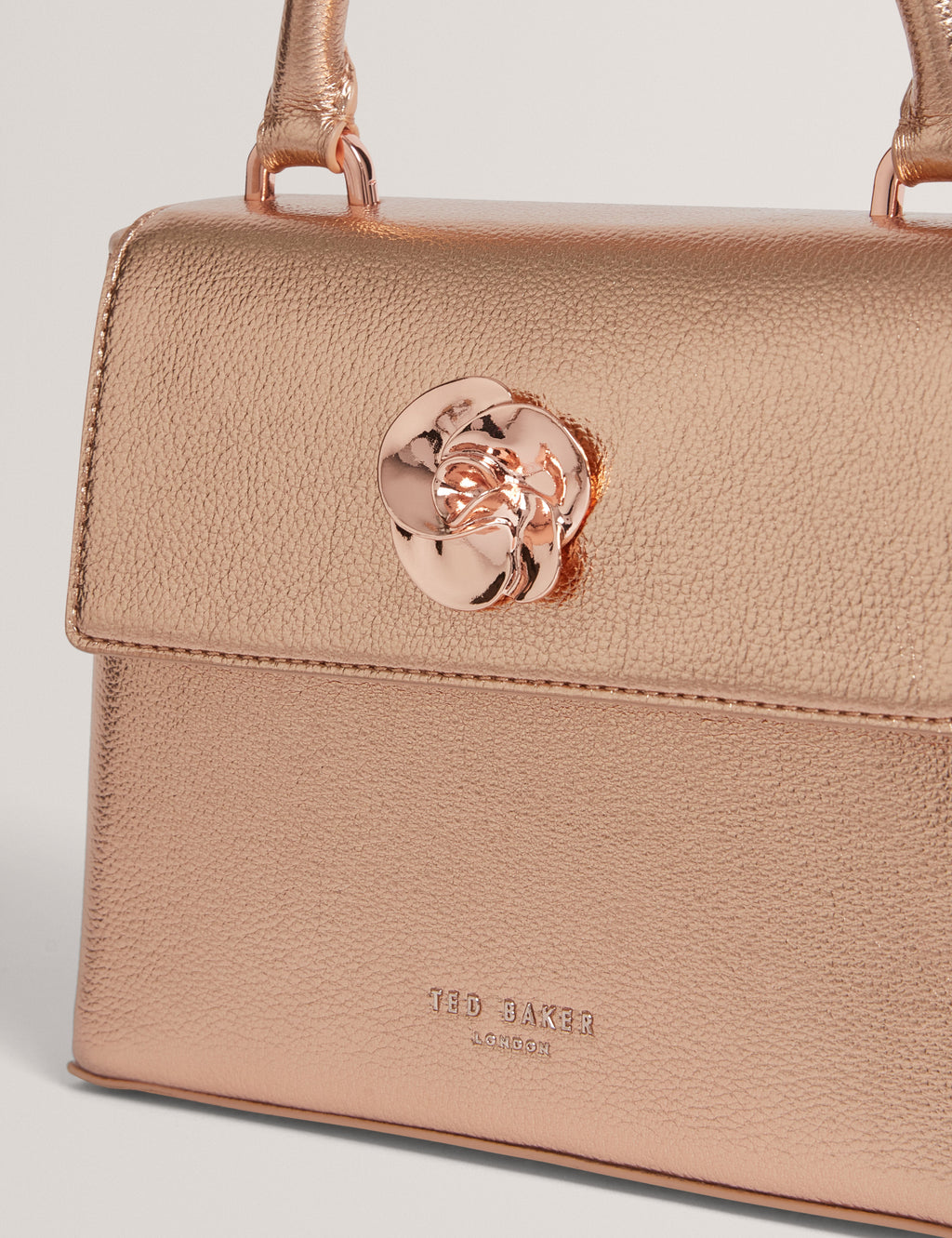 ROSAMA: Rose Detail Mini Metallic Top Handle Bag