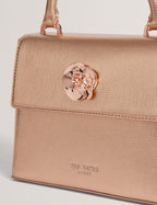 ROSAMA: Rose Detail Mini Metallic Top Handle Bag