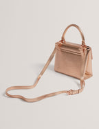 ROSAMA: Rose Detail Mini Metallic Top Handle Bag
