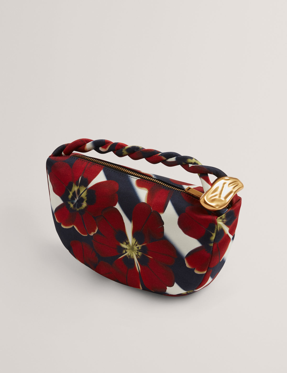 ISLI: Satin Statement Hardware Printed Hobo Bag