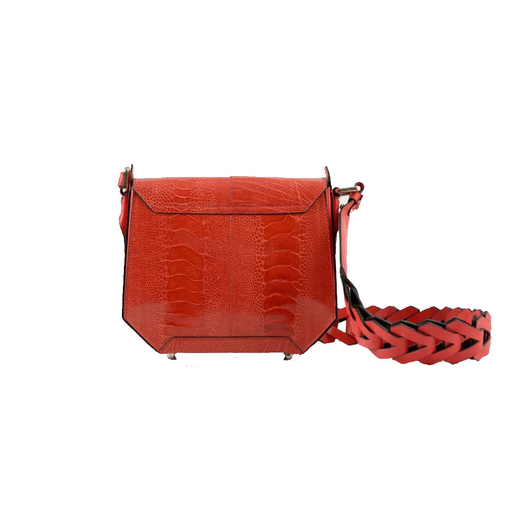 Red Lia Ostrich Leather Shoulder Bag Bellabags Bellabags