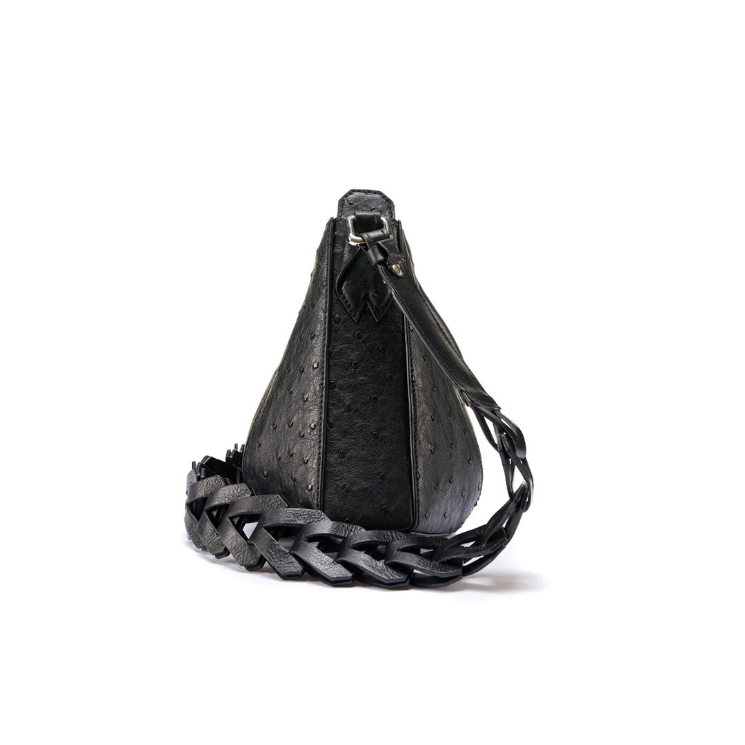 Black Luna Ostrich Quill Leather Shoulder Bag Bellabags Bellabags