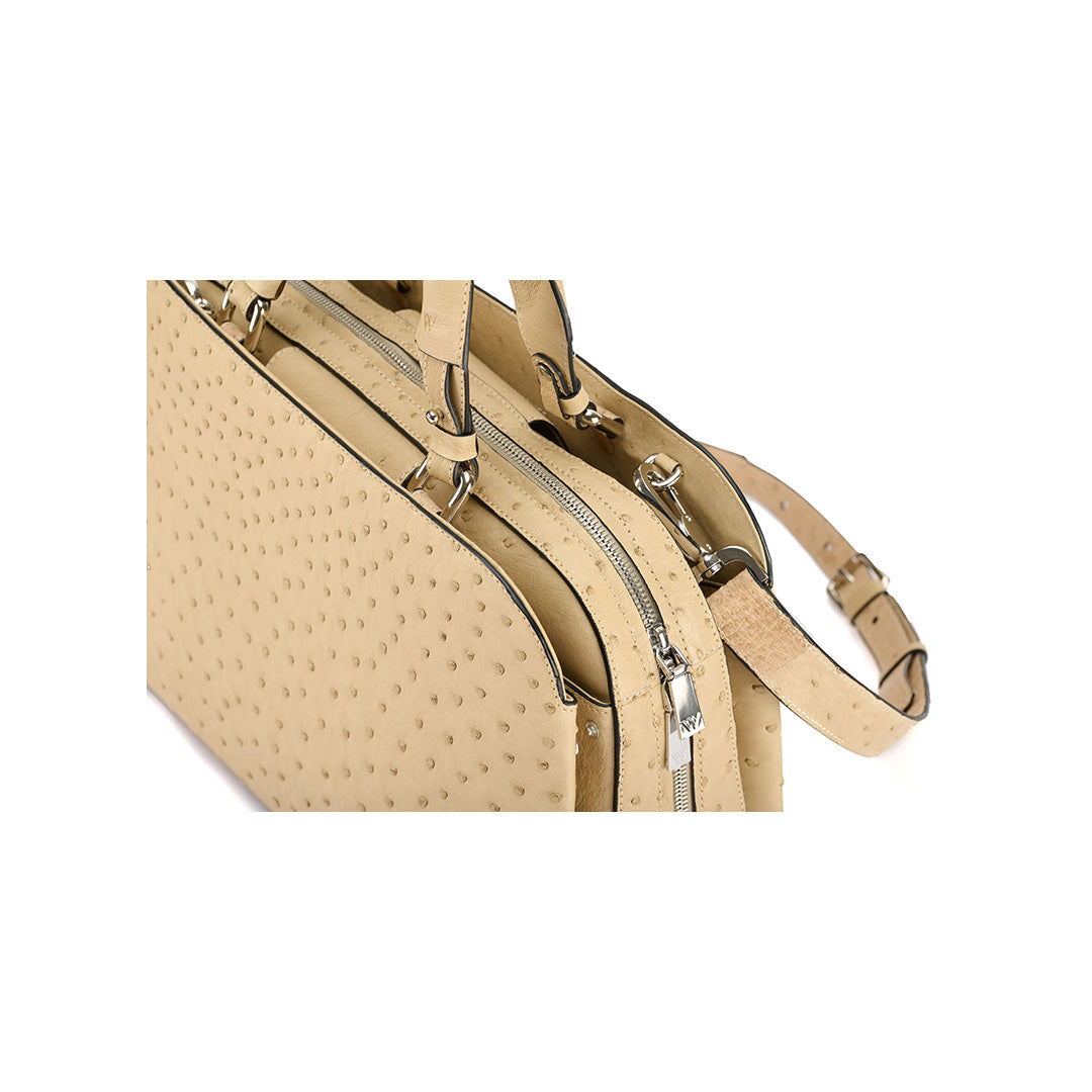 Beige Lexington Ostrich Leather Business Bag Bellabags Bellabags