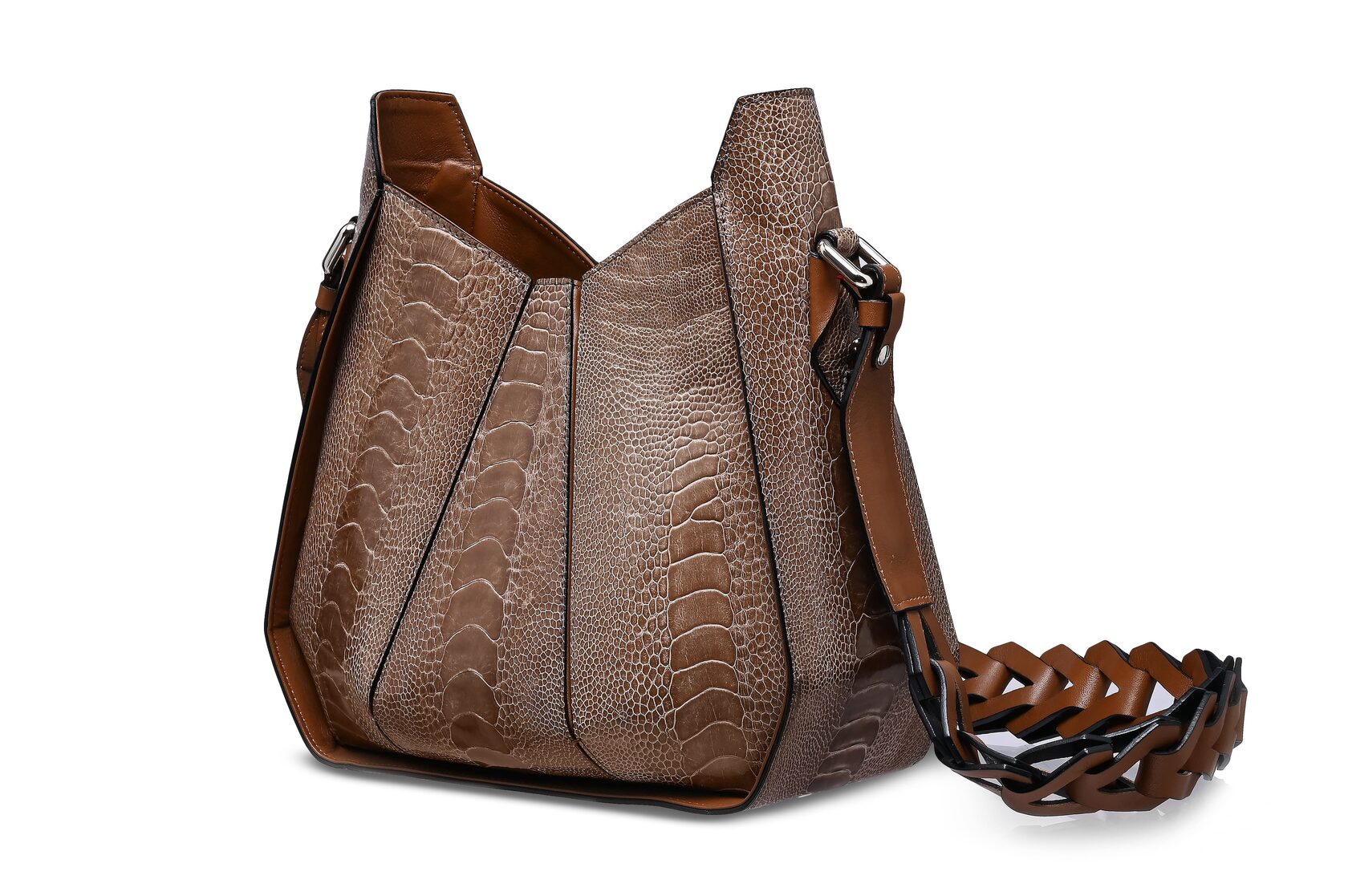 Dark Brown Lucia Ostrich Leather Shoulder Bag Bellabags Bellabags