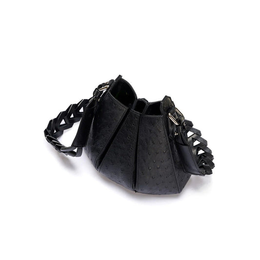 Black Luna Ostrich Quill Leather Shoulder Bag Bellabags Bellabags