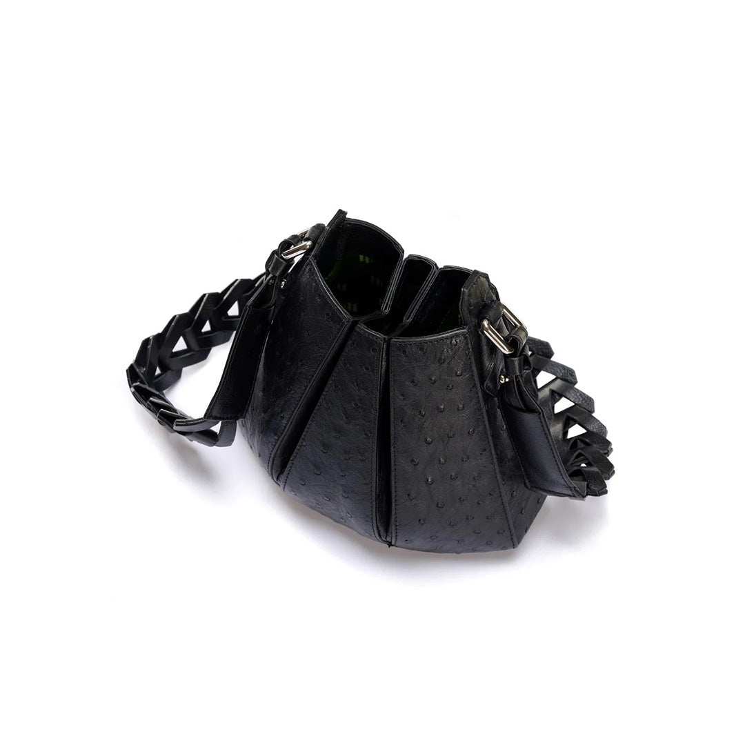 Black Luna Ostrich Quill Leather Shoulder Bag Bellabags Bellabags