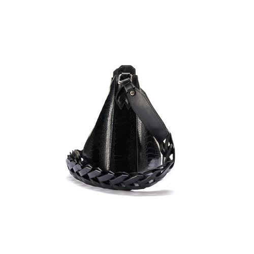 Black Luna Ostrich Leg Leather Shoulder Bag Bellabags Bellabags
