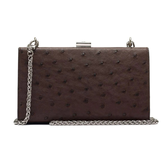 Dark Brown Libby Ostrich Leather Evening Bag Bellabags Bellabags