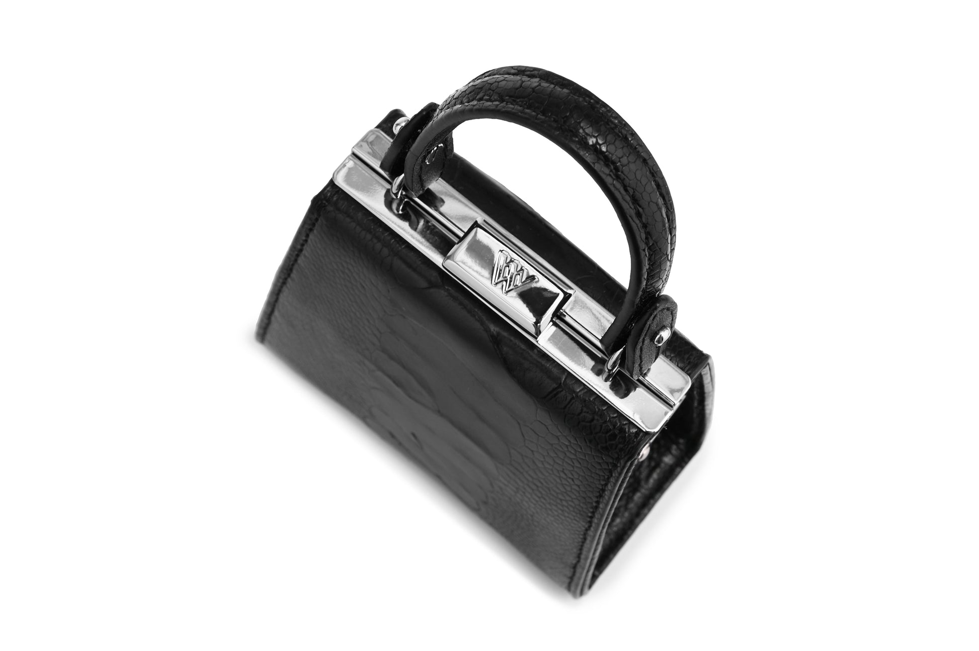 Black Vegas Ostrich Leg Leather Micro Bag Bellabags Bellabags