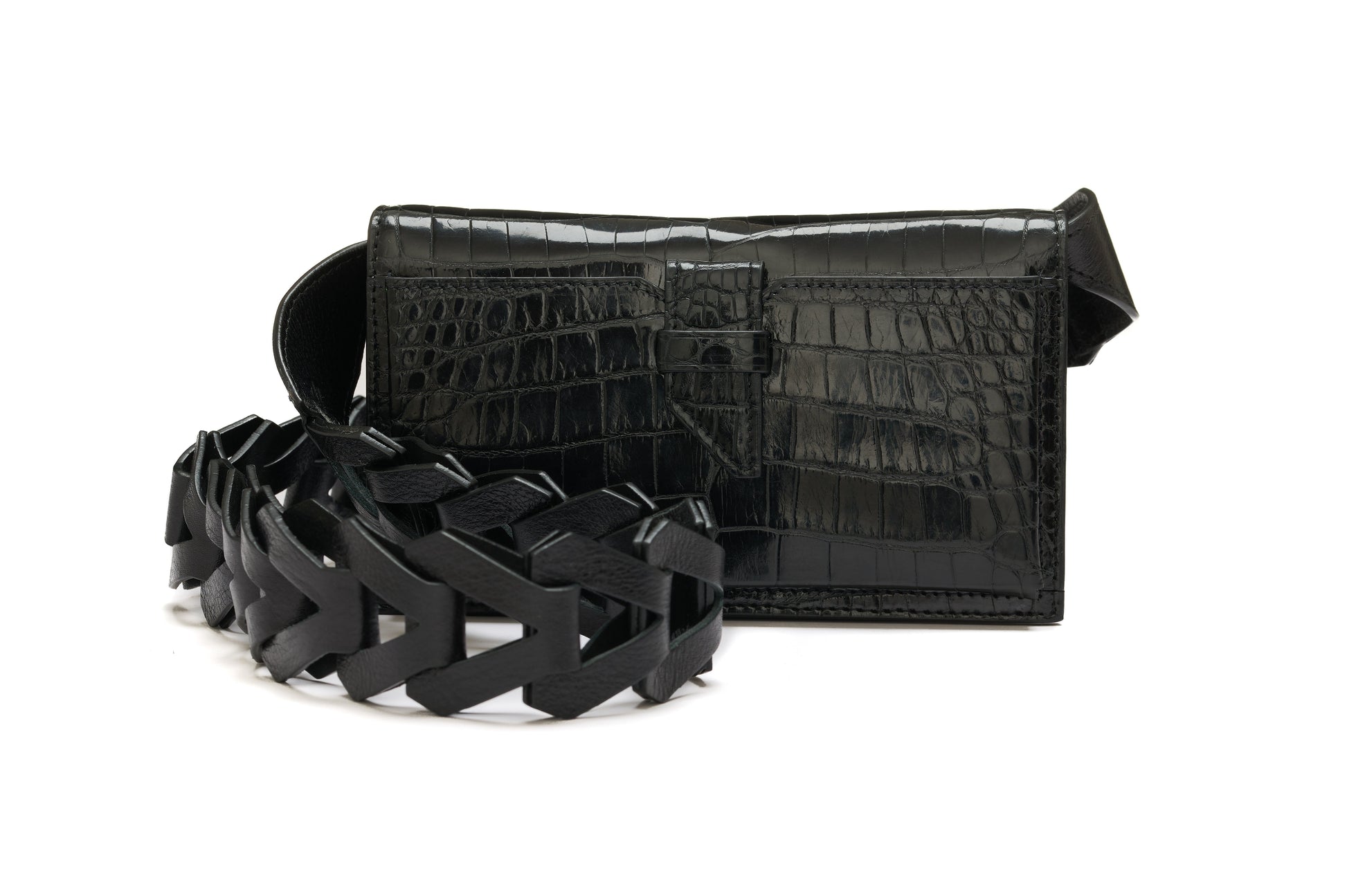 Black Georgia Crocodile Leather Clutch Bag Bellabags Bellabags