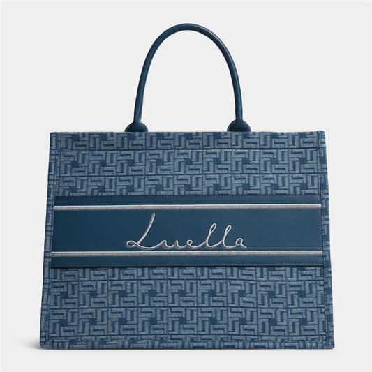 Large Denim Monogram Tote Bag - Bellabags Luella