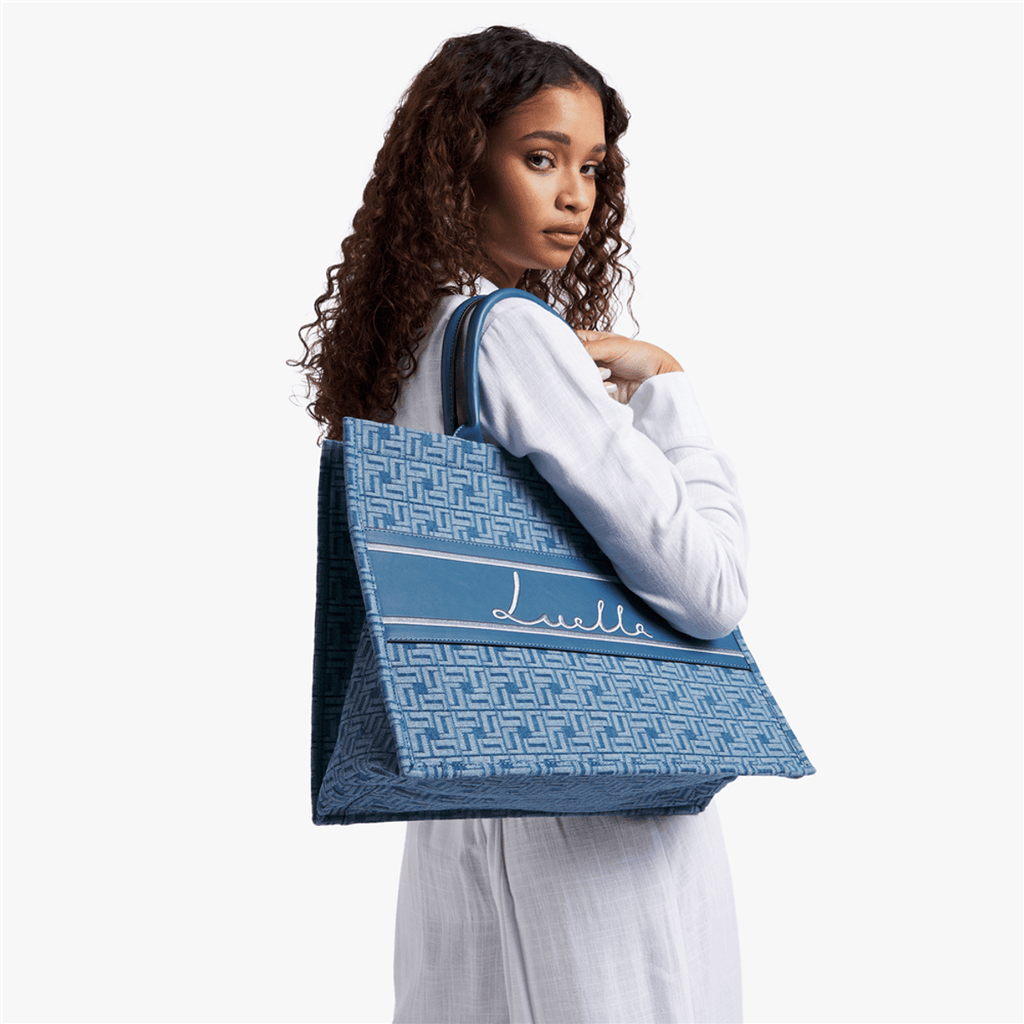 Large Denim Monogram Tote Bag - By Luella - Invoque