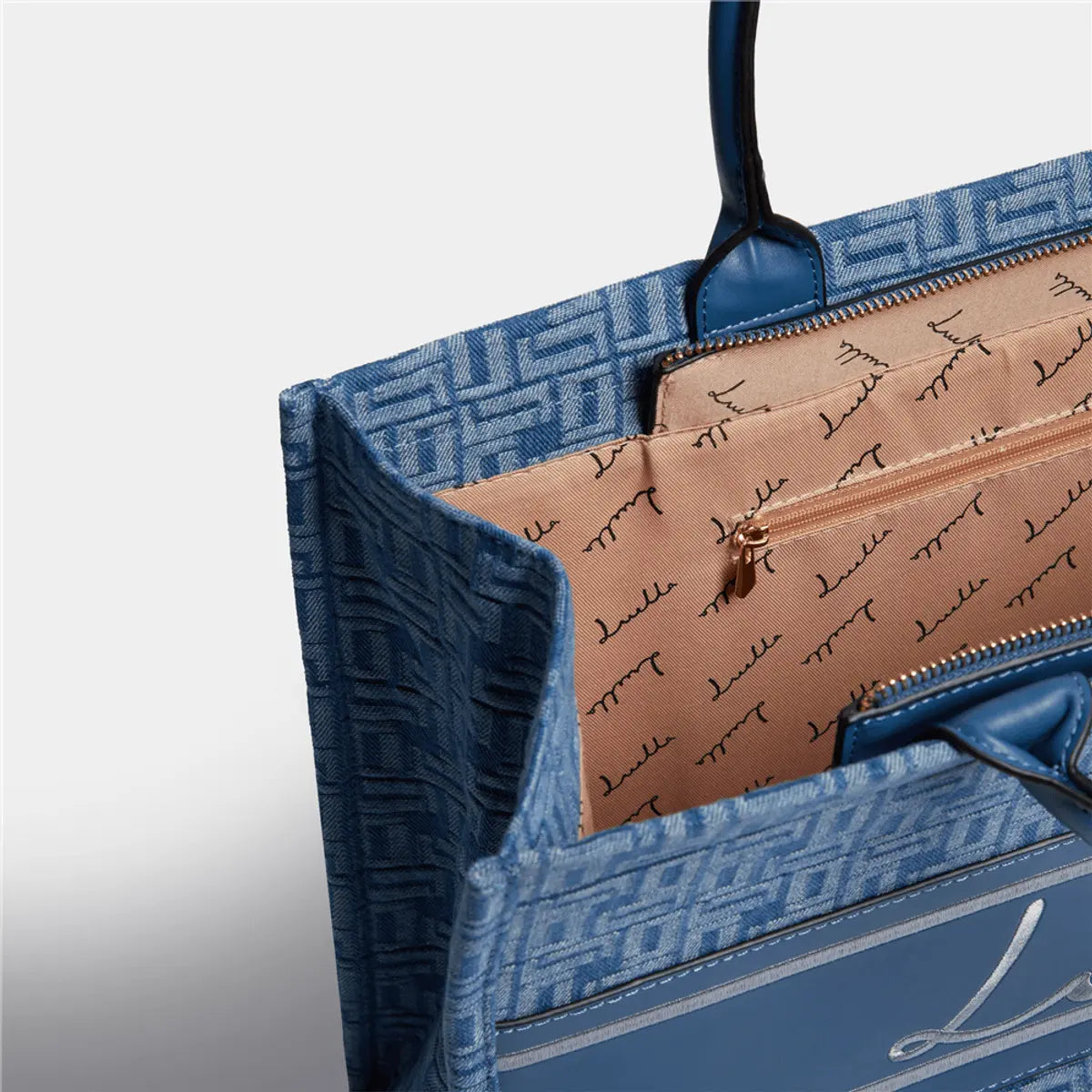 Large Denim Monogram Tote Bag - Bellabags Luella
