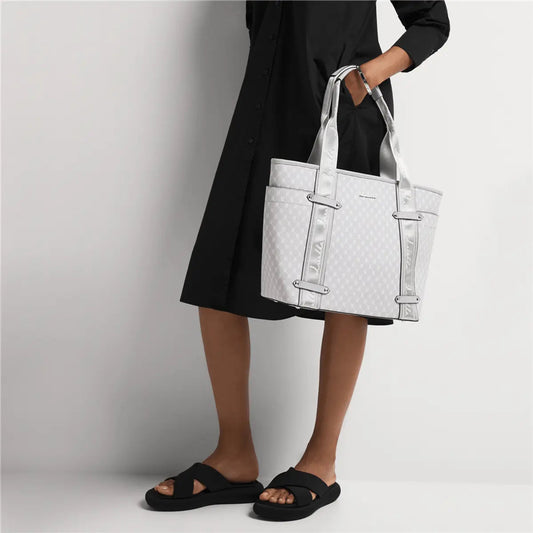 Logo Webbing Strap Side Pocket Shopper - Bellabags Luella