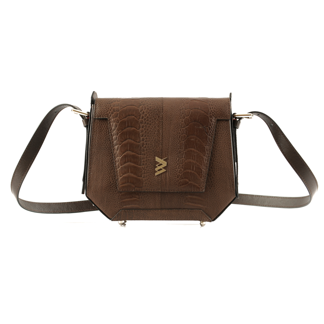 Dark Brown Afra Ostrich Leather Shoulder Bag Bellabags Bellabags