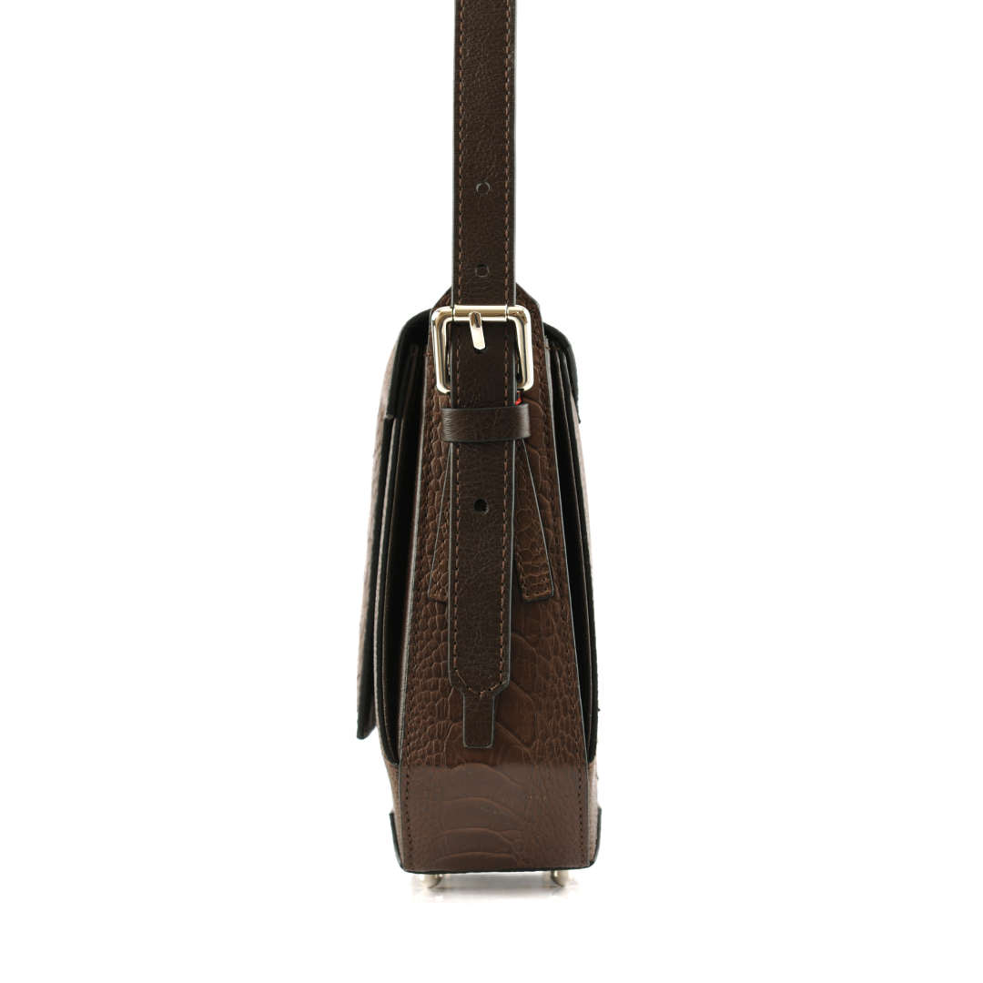 Dark Brown Afra Ostrich Leather Shoulder Bag Bellabags Bellabags