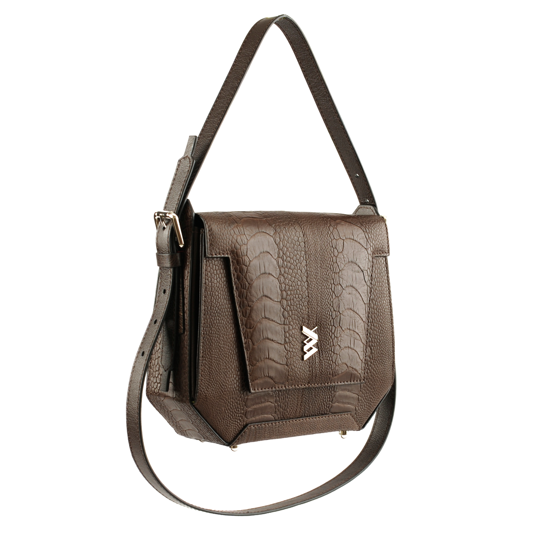 Dark Brown Afra Ostrich Leather Shoulder Bag Bellabags Bellabags