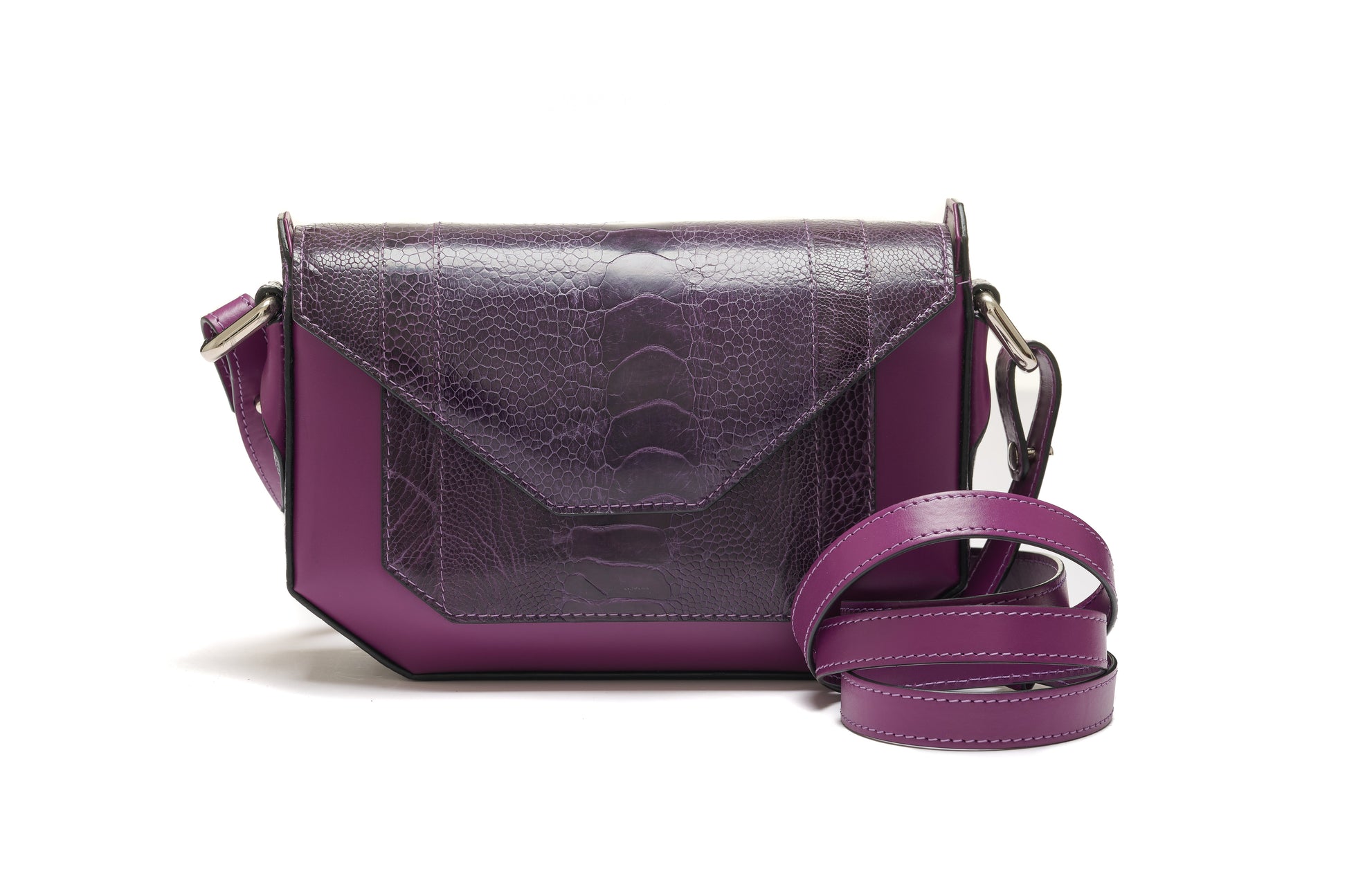 Purple Lee Ostrich Leg Leather Shoulder Bag Bellabags Bellabags