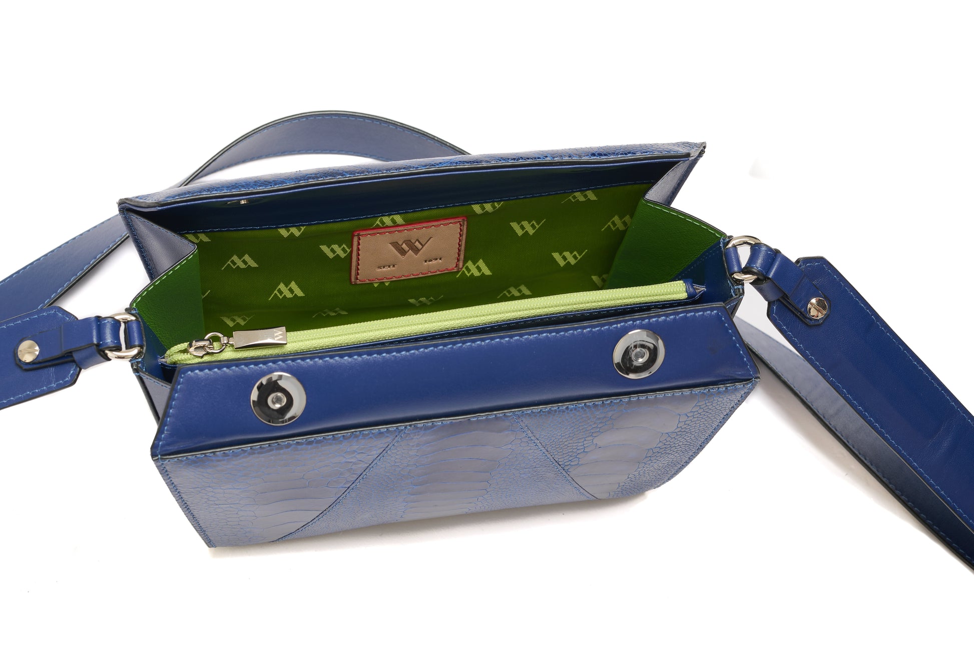 Blue Lottie Ostrich Leather Crossbody Bag Bellabags Bellabags