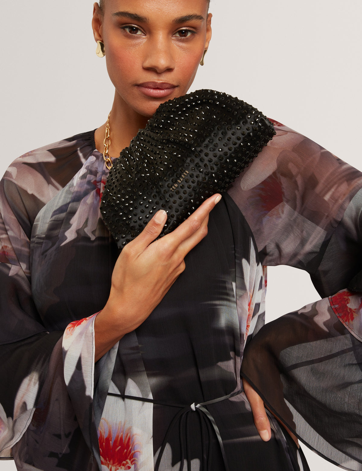 HILARIE: Crystal Drawstring Gathered Clutch