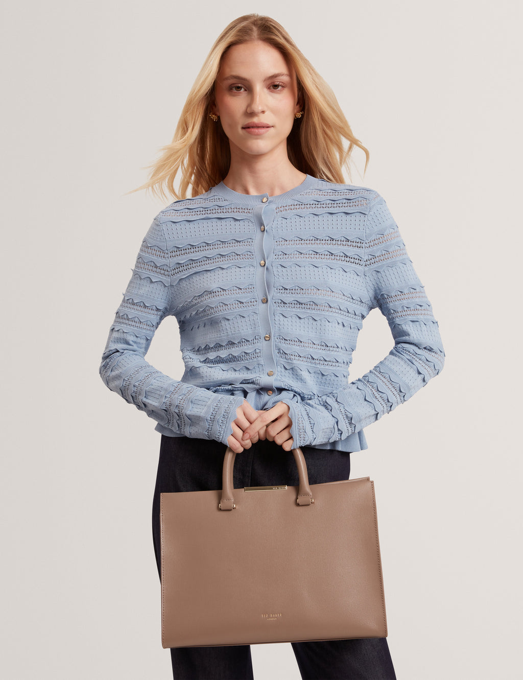 RENNEA: Bar Detail Large Tote Bag